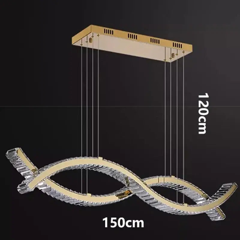 Gold-toned decorbites crystal chandelier pendant light with intertwined crystal curves for living and dining rooms