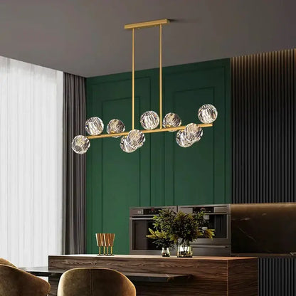 Gold-toned decorbites crystal chandelier pendant light with eight faceted crystal globe lights for living and dining room luxury decor