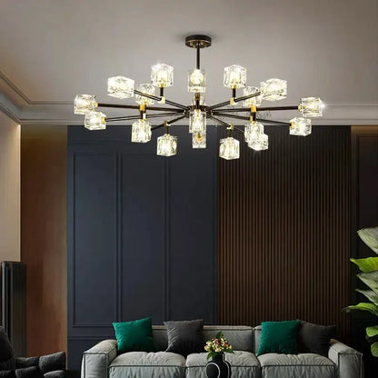 DecorBites crystal chandelier pendant light with clear crystal cube shades and dark bronze frame for luxury indoor use