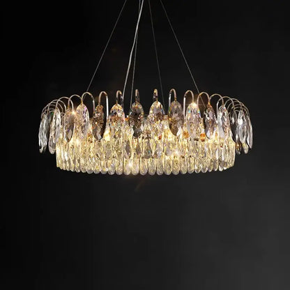 Decorbites crystal chandelier pendant light with clear faceted crystals and gold-toned frame for indoor use