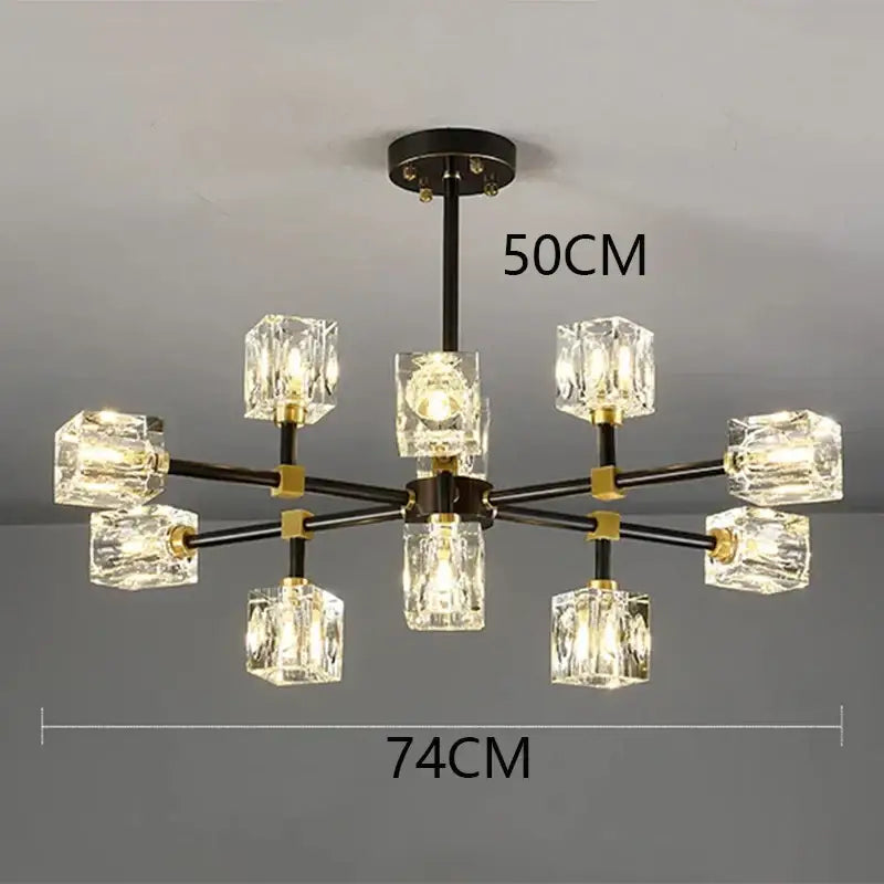 Modern black metal frame decorbites crystal chandelier pendant light with eight faceted cubes and gold-toned joints