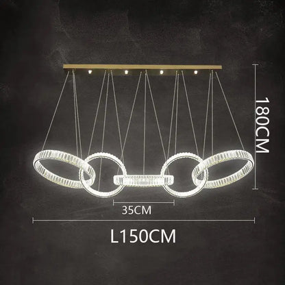 Modern decorbites crystal chandelier pendant light with interlocking rings and gold-toned ceiling mount for living room