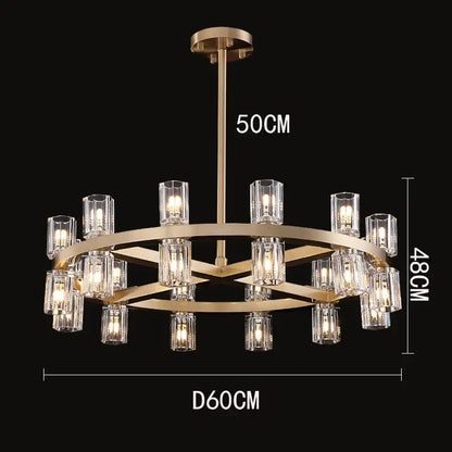 Gold-toned DecorBites crystal chandelier pendant light with clear glass candle bulbs for living room ceiling lighting
