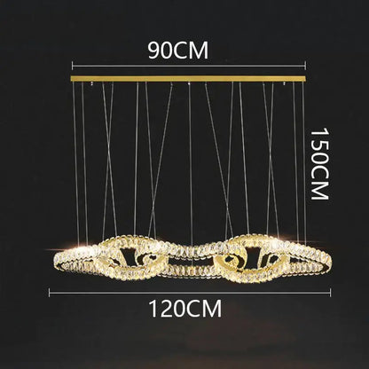 Gold-toned decorbites crystal chandelier pendant light with elongated oval design for living and dining rooms ceiling