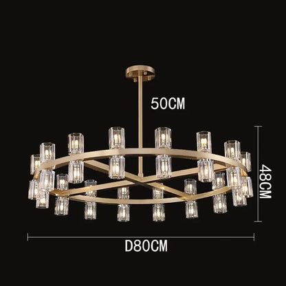 Gold-toned decorbites crystal chandelier pendant light with clear glass candle bulbs for living room ceiling lighting
