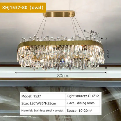 Elegant DecorBites crystal chandelier pendant light with gold stainless steel frame and cascading clear crystal droplets