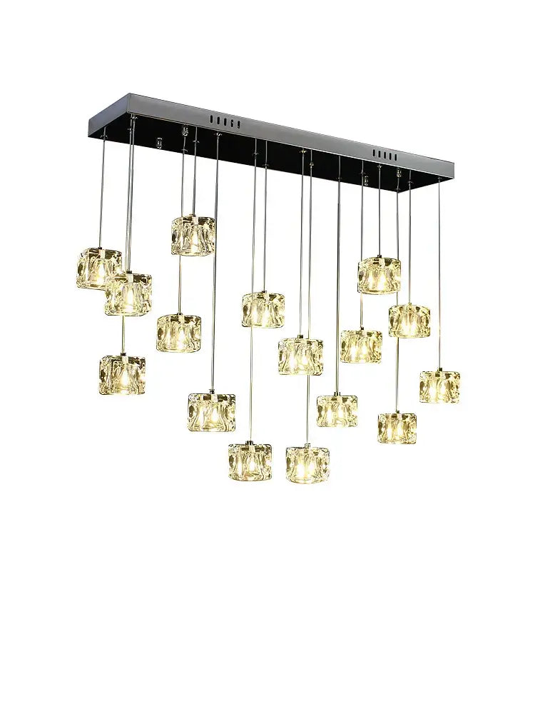 Modern rectangular decorbites crystal chandelier pendant light with hanging crystal cubes and black metal frame for indoor use