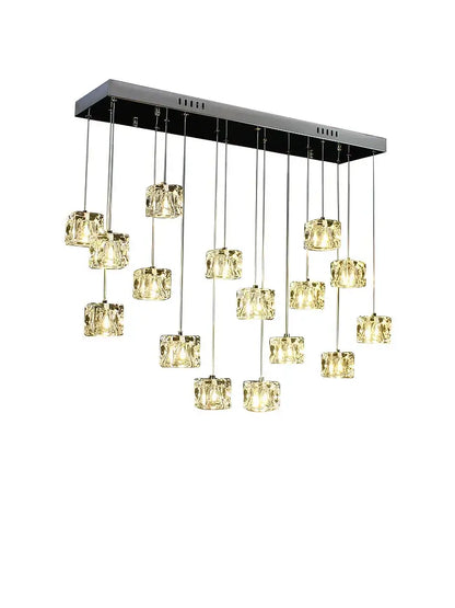 Modern rectangular decorbites crystal chandelier pendant light with hanging crystal cubes and black metal frame for indoor use