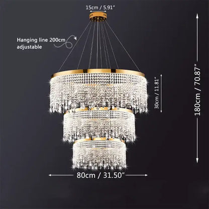 DecorBites crystal chandelier pendant light with three tiers crystal and gold-toned metal for living room decor