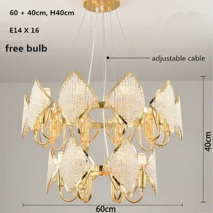 Gold-toned decorbites crystal chandelier pendant light with diamond-shaped crystal panels for modern living room décor