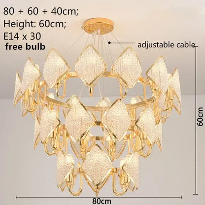 Gold-toned decorbites crystal chandelier pendant light with diamond-shaped crystal pendants for modern living room décor