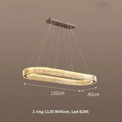 Modern decorbites crystal chandelier pendant lights with dimmable led oval rings and sleek chrome ceiling mount