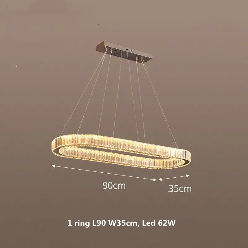 Modern oval-shaped decorbites crystal chandelier pendant lights with two concentric rings of clear crystal in metallic frame