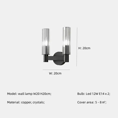 Modern black copper wall lamp with two vertical crystal glass shades for decorbites crystal chandelier pendant lights