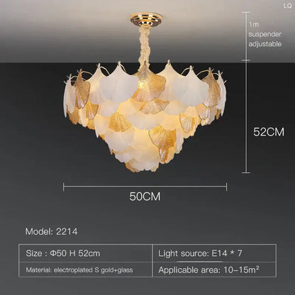 Elegant gold and white DecorBites crystal chandelier shell lamp with tiered leaf-shaped shades for living room and bedroom