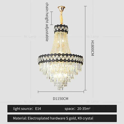 Elegant decorbites crystal chandelier with gold electroplated hardware and k9 crystal accents for spiral staircase use