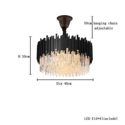 Decorbites crystal chandelier with black and clear k9 crystal and stainless steel in a modern geometric design