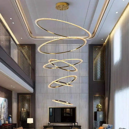 Golden spiral decorbites crystal chandelier with crystal accents hanging from ceiling for modern living room lighting