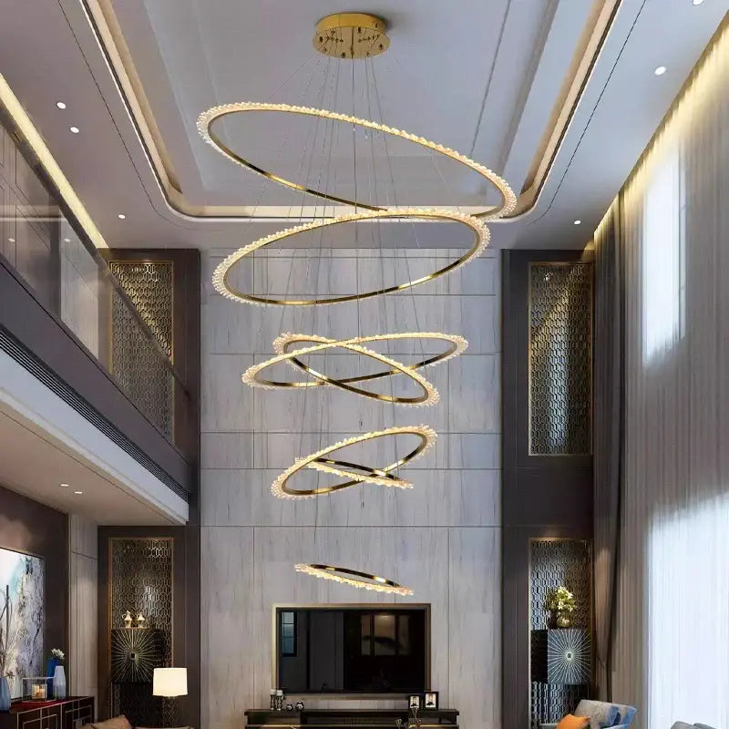 Golden spiral decorbites crystal chandelier with crystal accents hanging from ceiling for modern living room lighting
