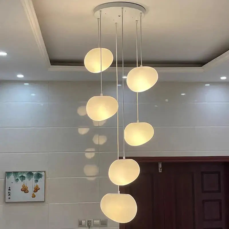 Modern decorbites crystal chandelier pendant lamp with five off-white spherical shades for living room lighting