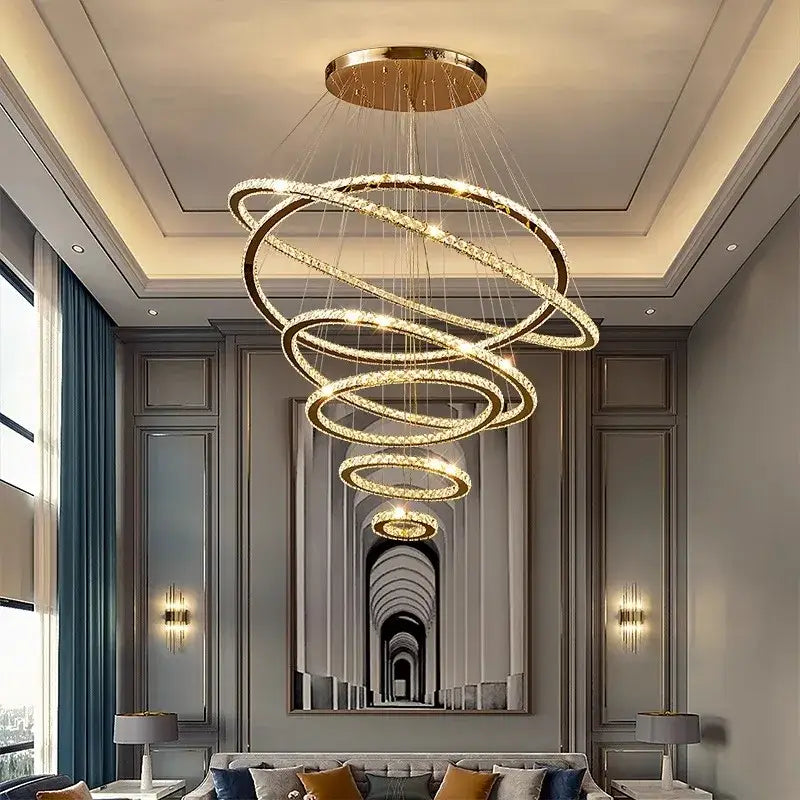 DecorBites crystal chandelier gold spiral pendant lamp with crystal accents for living room lighting