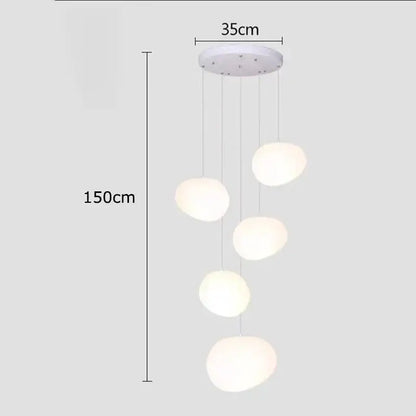 White modern DecorBites crystal chandelier pendant lamp with five frosted glass globes for stair and living room lighting