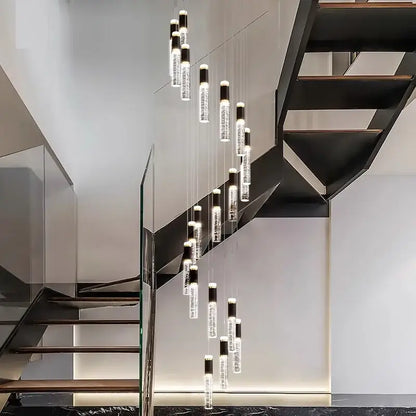 Modern decorbites crystal chandelier with clear glass cylinders and black caps for minimalist living room lighting