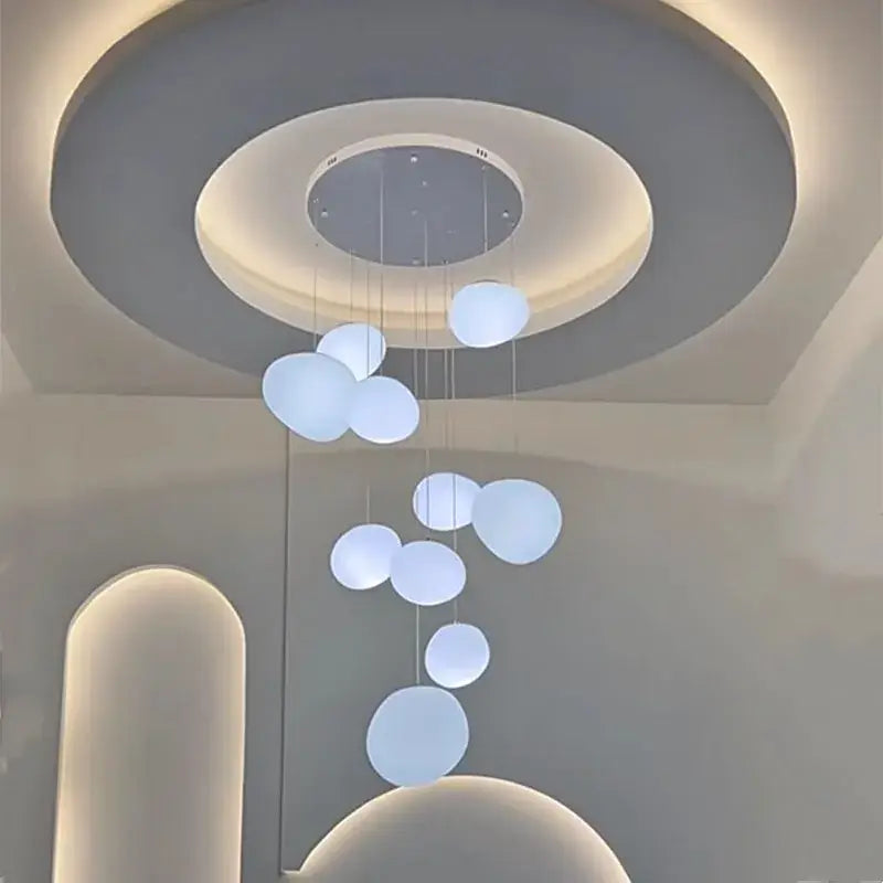 Modern decorbites crystal chandelier pendant lamp with translucent white spherical lights for stair or living room lighting