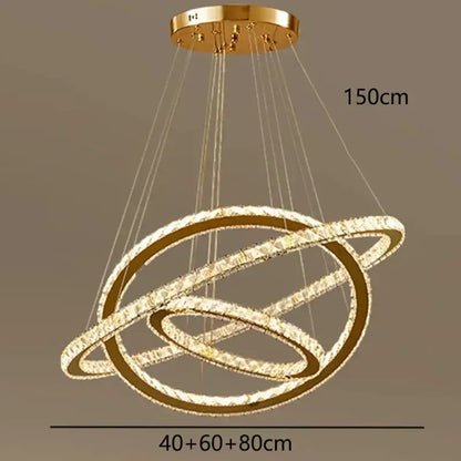 Golden ring decorbites crystal chandelier with crystal-encrusted rings and circular ceiling mount for living room lighting