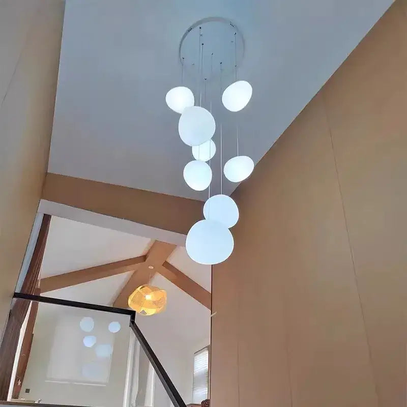 Modern white spherical pendant lamp with circular metal mount decorbites crystal chandelier stair lighting