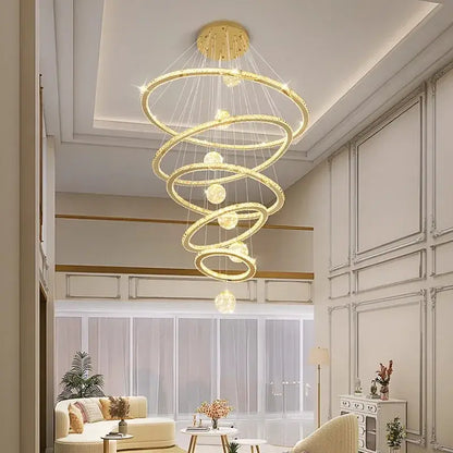 Golden spiral decorbites crystal chandelier with crystal accents and embedded lights for living room interior lighting
