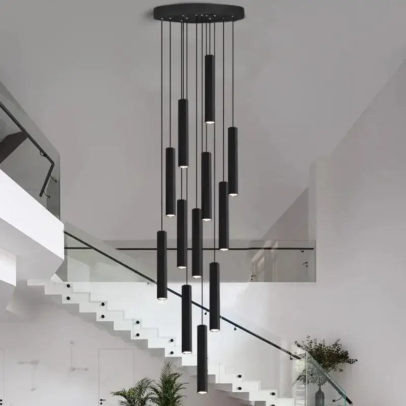 Black cylindrical pendant lamp with modern minimalist design decorbites crystal chandelier for stair lighting