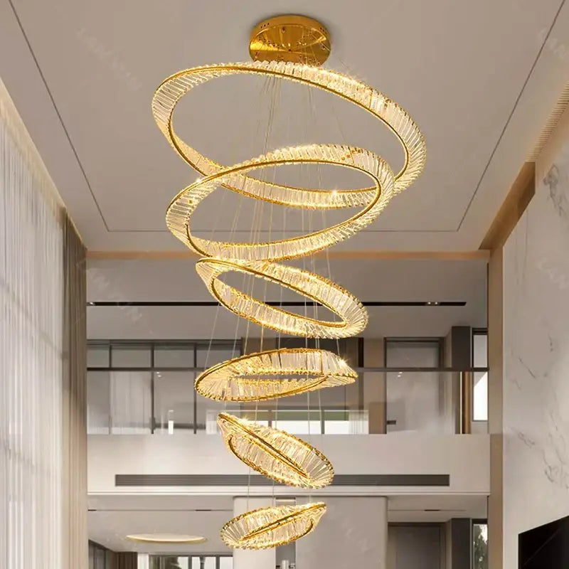 Golden spiral decorbites crystal chandelier with crystal accents for living room interior lighting pendant lamp