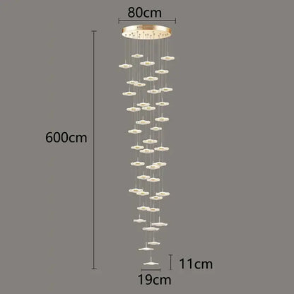 DecorBites crystal chandelier stair pendant light with gold-toned mount and white disc lights for living room decor