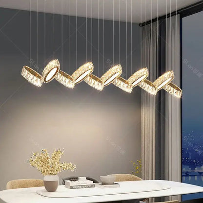 Gold-toned crystal-encrusted zigzag pendant light from decorbites crystal chandelier for modern living room lighting