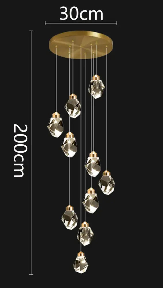 DecorBites crystal chandelier modern pendant light with gold circular mount and ten faceted glass pendants for living room