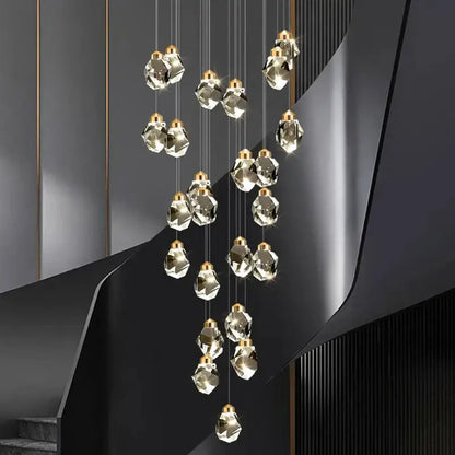 Modern decorbites crystal chandelier pendant light with faceted crystal pendants and gold-toned fixtures for living room