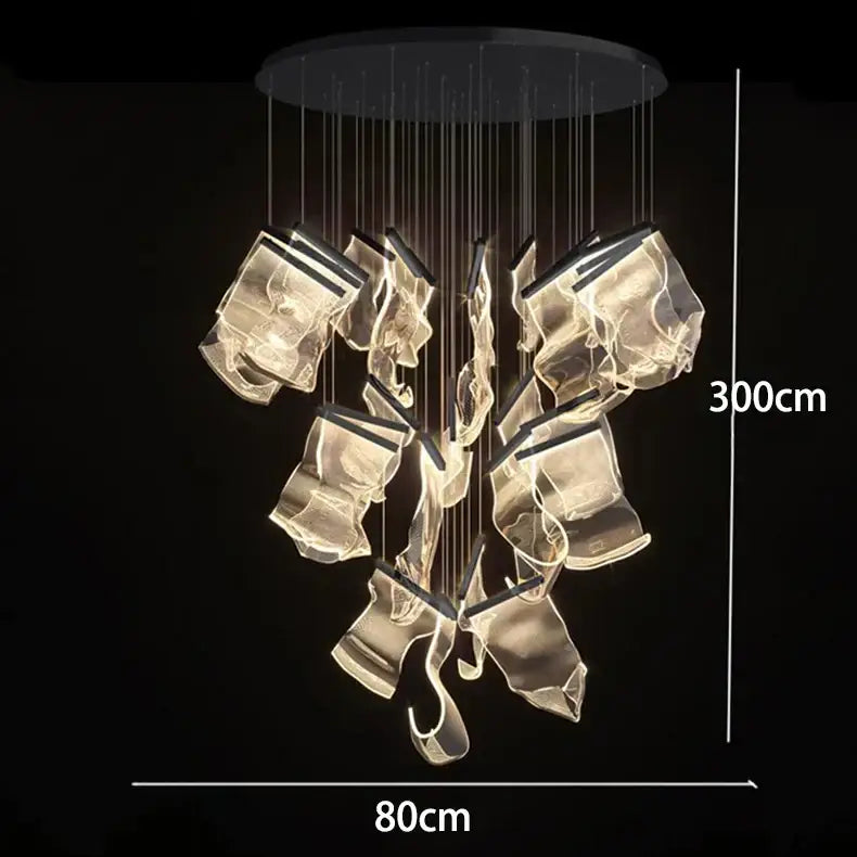 Modern decorbites crystal chandelier pendant light with translucent ice-like glass, black ceiling mount for stair lighting