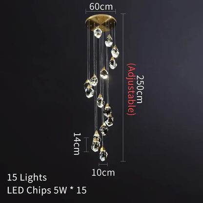 Decorbites crystal chandelier featuring gold-toned mount and 15 clear crystals for chandelier staircase pendant lighting