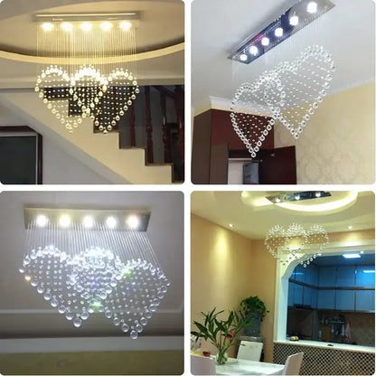 Decorbites crystal chandelier table lamp set with heart-shaped crystal beads and rectangular led light for modern spaces