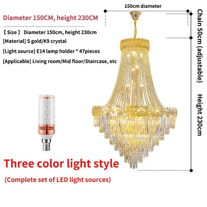 Gold-toned decorbites crystal chandelier with cascading k9 crystal tiers and decorative s gold frame for villa living room