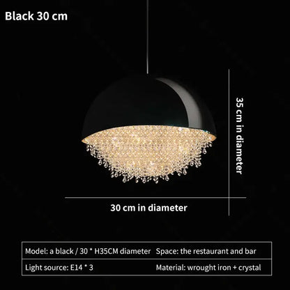 Black dome-shaped decorbites crystal chandelier pendant light with sparkling crystal fringe for living room