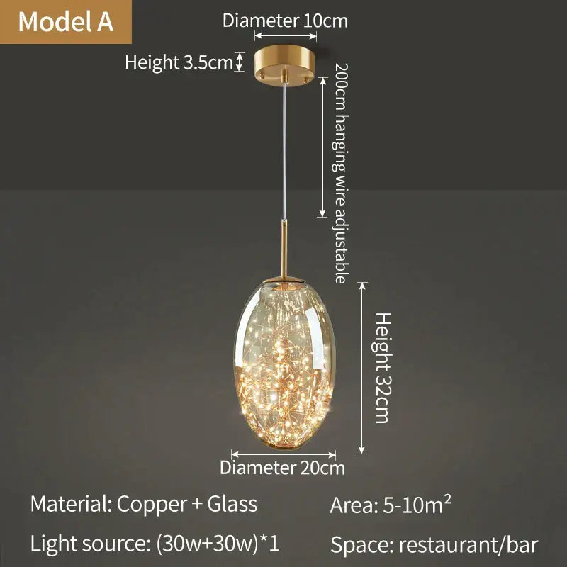 Decorbites crystal chandelier with modern copper and glass pendant light featuring warm LED wire filaments for kitchen decor