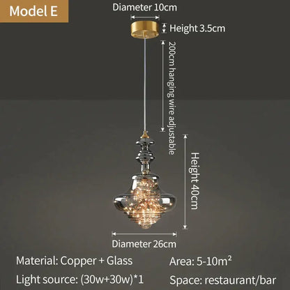 DecorBites crystal chandelier pendant light with copper and glass design and warm glowing LED for modern kitchen decor