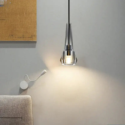 Modern chrome-finished pendant light with tapered glass shade and visible bulb for decorbites crystal copper chandelier