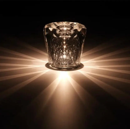 A clear glass faceted crystal diamond night light by decorbites with geometric cuts for bedroom decor