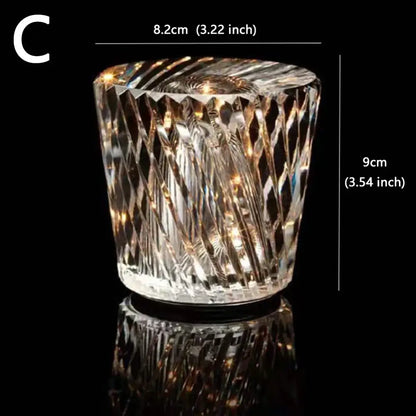 Decorbites crystal diamond night light with faceted clear glass and diamond-cut pattern featuring internal led lights