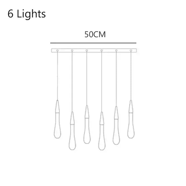 Modern minimalist decorbites crystal drop chandelier with six gold glass teardrop bulbs on a 50cm horizontal bar