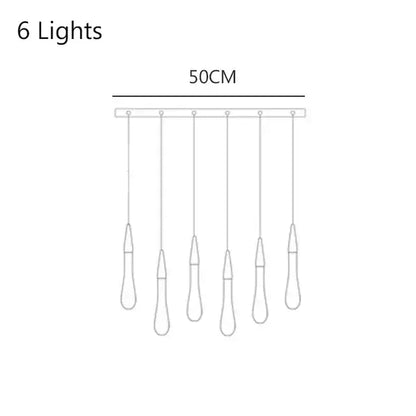 Modern minimalist decorbites crystal drop chandelier with six gold glass teardrop bulbs on a 50cm horizontal bar