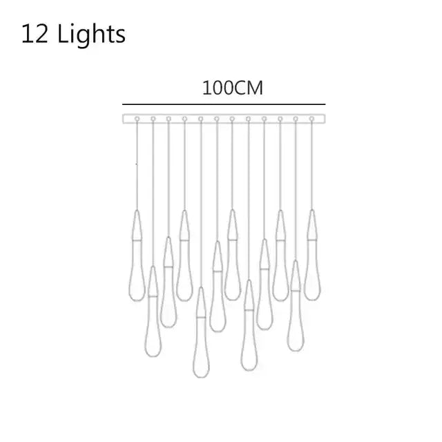 A decorbites crystal drop chandelier with 12 gold glass teardrop pendants on a 100cm horizontal bar